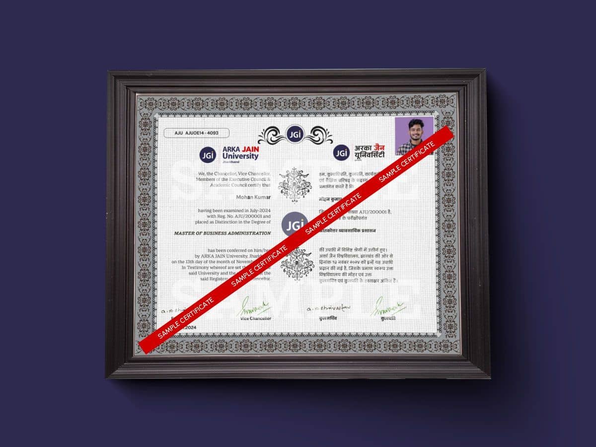 Sample ARKA JAIN University degree certificate